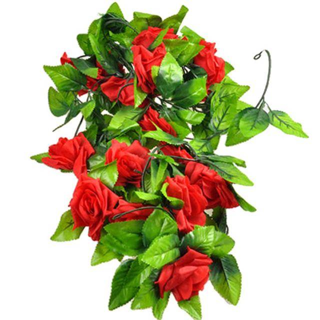 Svatební výzdoba | girlanda s umělými růžemi, délka - 2,4 m - Červená