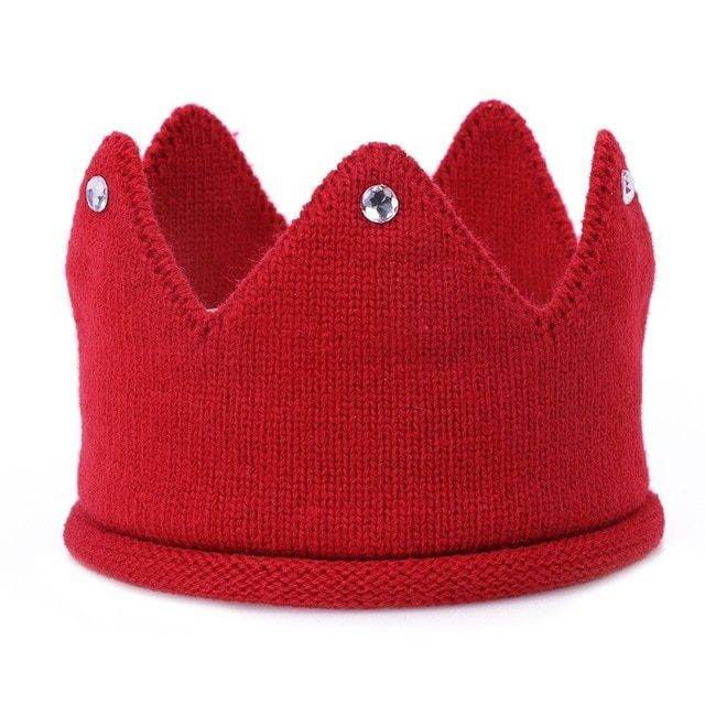 Pletená korunka na hlavu | dětská čepice - Červená s diamantem