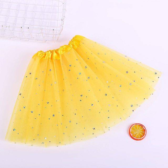 Dětská tylová sukně | tutu sukně s hvězdičkami, univerzální velikost - 6 barev - žlutá