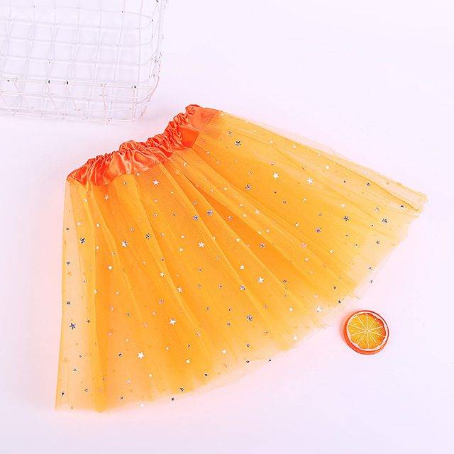 Dětská tylová sukně | tutu sukně s hvězdičkami, univerzální velikost - 6 barev - Oranžová