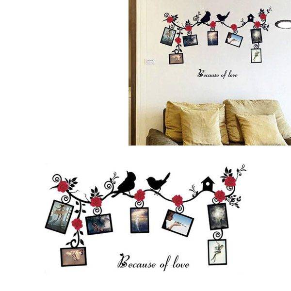 Fotorámečky na zeď | samolepka na stěnu - styl ptáčci, 86,5 x 46 cm