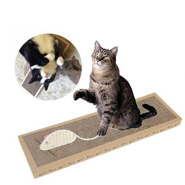 Škrabadlo pro kočky | kočičí škrabadlo s myškou - kartonové - 37 cm x 12 cm x 2 cm