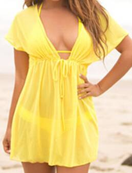 Letní plážové šaty přes plavky - žlutá