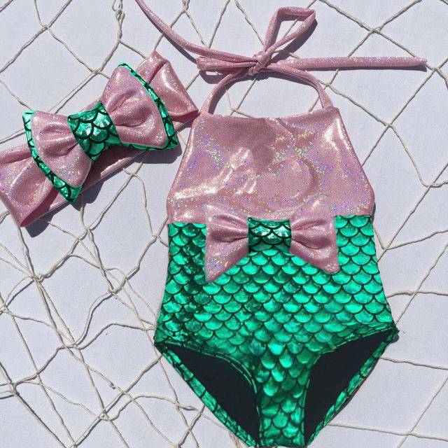 Letní dětské plavky pro dívky - styl mořská pana - Zelená, 6 až 12 měsíců