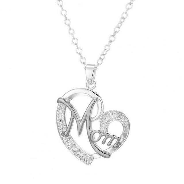 Šperk řetízek s přívěskem srdce + nápis MOM - více barev - Stříbrná 1