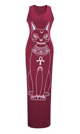 Dámské dlouhé šaty | maxi šaty s kočkou - Červené, L