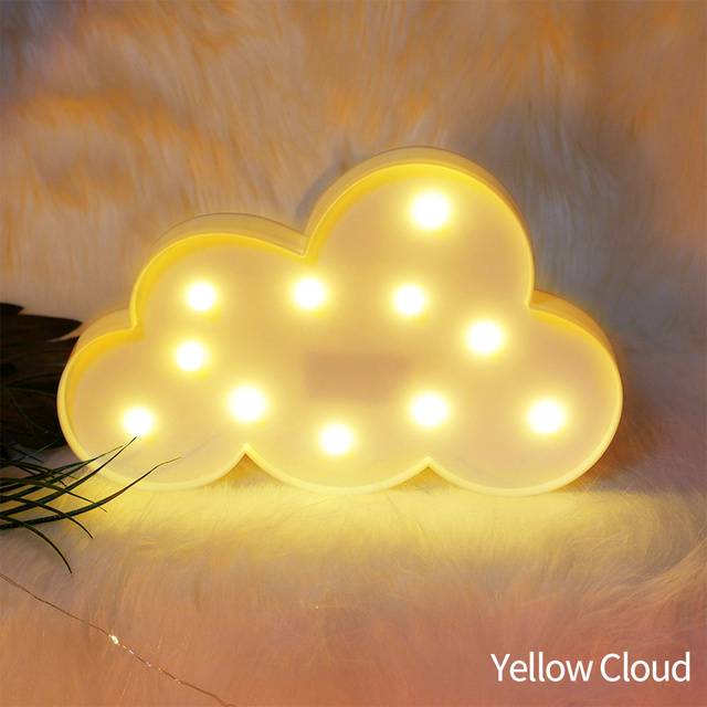 3D noční světlo pro děti | LED lampa, styl mráček - 30 cm - žlutá