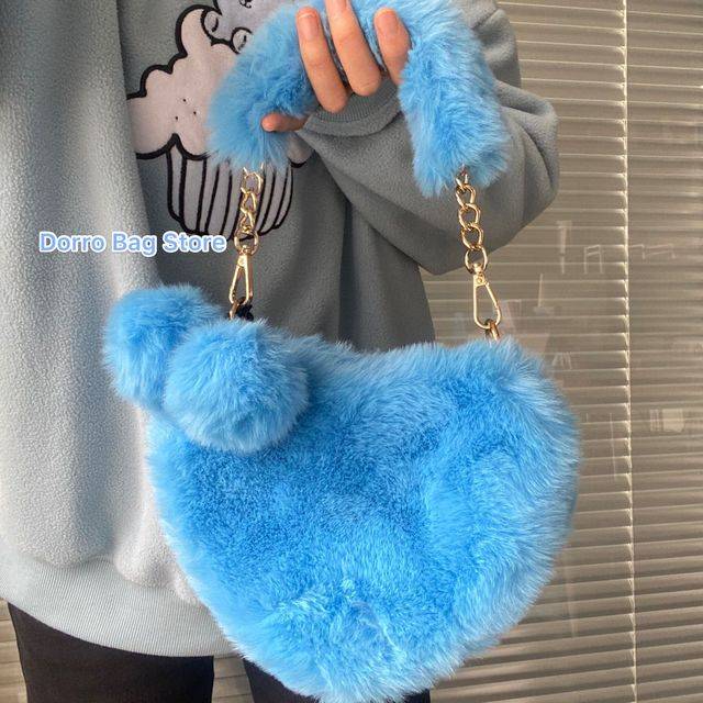 Kožešinová dámská kabelka - Modrý