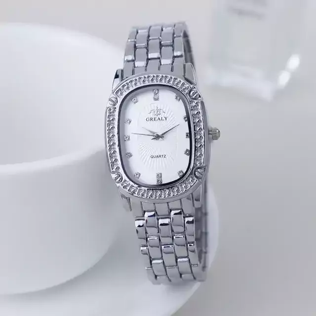 Módní dámské náramkové hodinky s kovovým páskem - stříbrná bílá