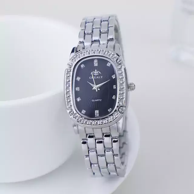Módní dámské náramkové hodinky s kovovým páskem - Stříbrná černá