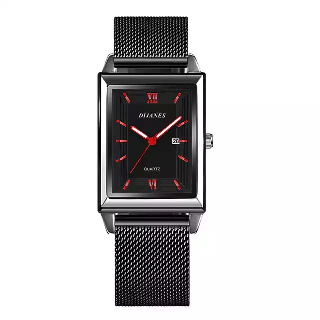 Luxusní dámské hodinky s ocelovým náramkem - Černá červená