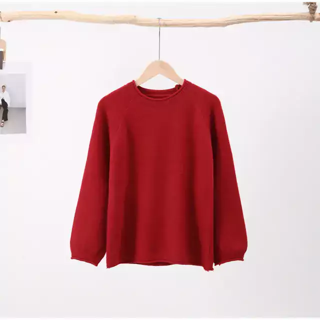 Volný dámský svetr s dlouhým rukávem - Červené, L