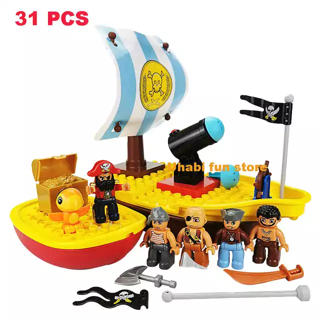 Stavebnice pirátské lodi | Styl Lego - červený kapitán pirátů