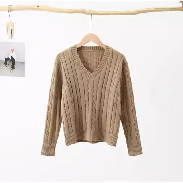 Dámský oversize svetr s dlouhým rukávem - Khaki