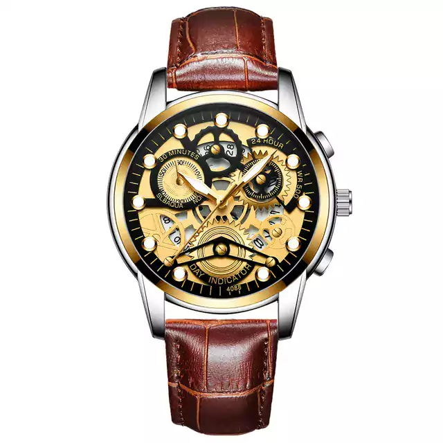 Luxusní pánské hodinky s nerezovým páskem - Hnědé černé zlato