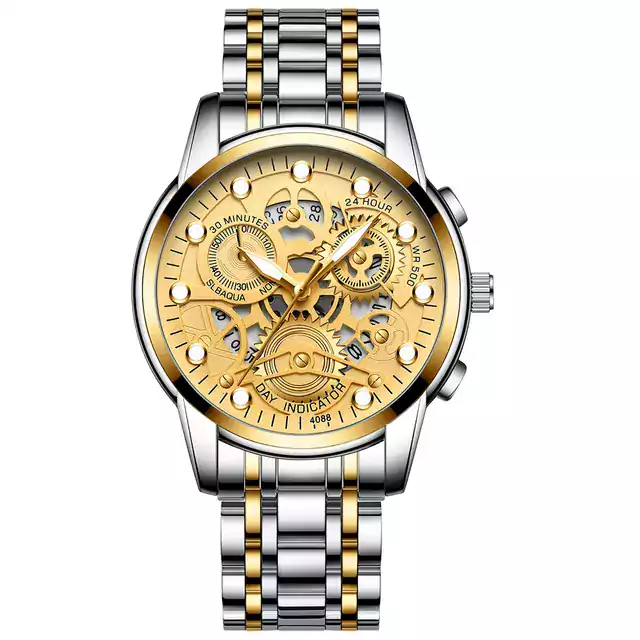 Luxusní pánské hodinky s nerezovým páskem - Stříbro zlato