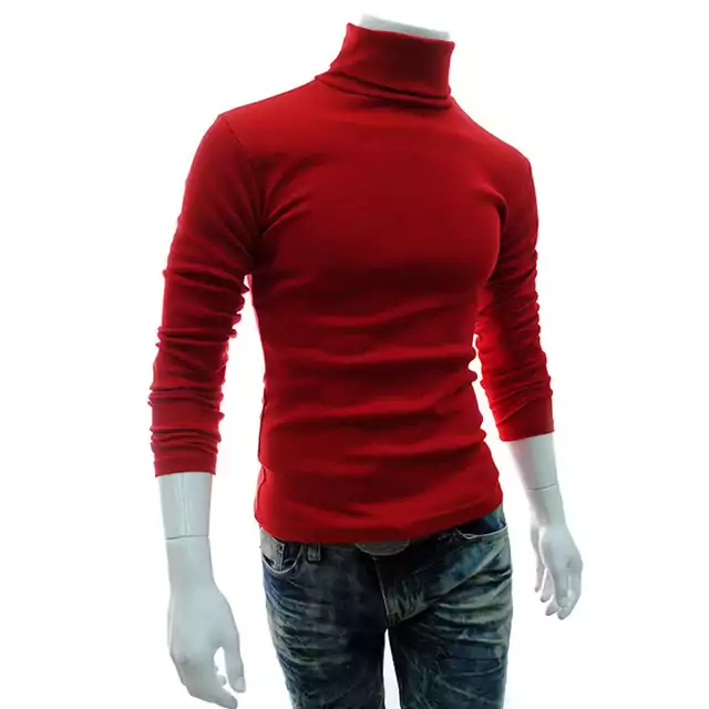 Jednoduchý tenký pánský svetr s rolákovým límcem - Červené, L