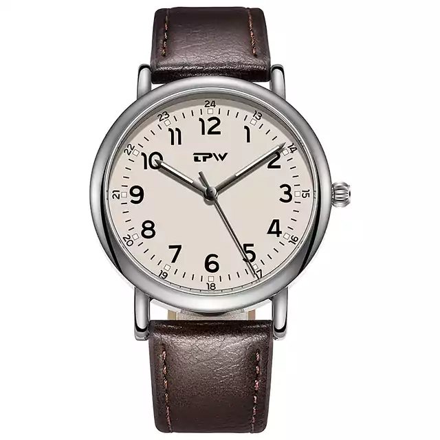 Luxusní pánské hodinky s páskem z umělé kůže - káva