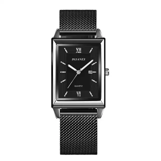 Luxusní dámské hranaté náramkové hodinky - Černá Stříbrná