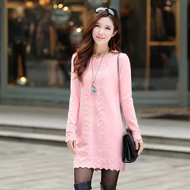 Pletené šaty - Růžové, XL