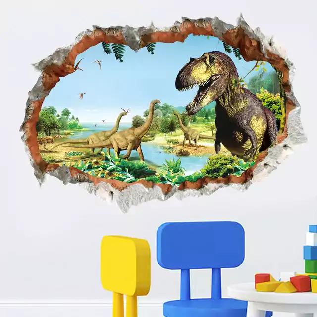 Tapeta na zeď | samolepka na zeď 3D dinosauři - 50 x 70 cm - růžový