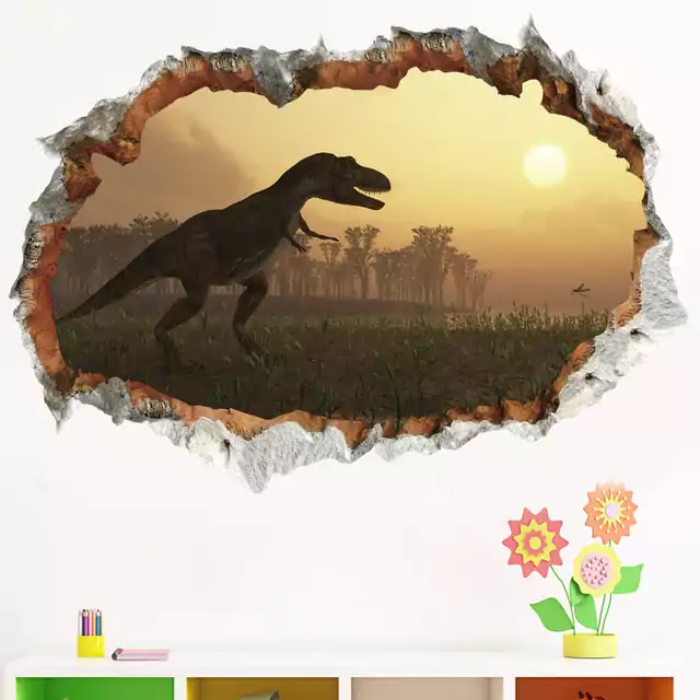 Tapeta na zeď | samolepka na zeď 3D dinosauři - 50 x 70 cm - Stříbrný