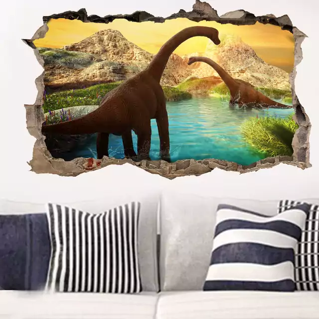 Tapeta na zeď | samolepka na zeď 3D dinosauři - 50 x 70 cm - káva