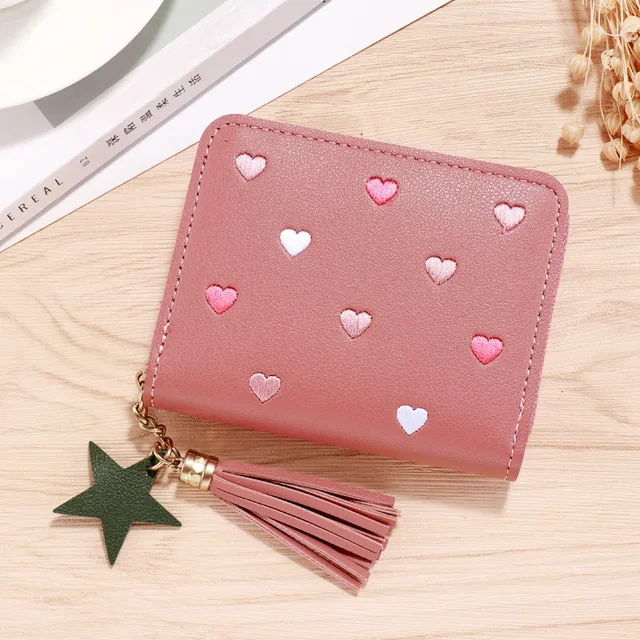 Dámská mini peněženka z umělé kůže - Tmavě růžová
