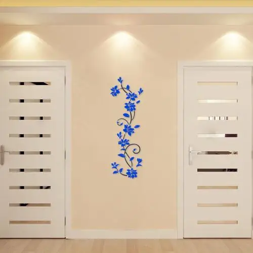 Samolepicí dekorace na zeď | 3D tapeta květy 80 x 24 cm - Modrá