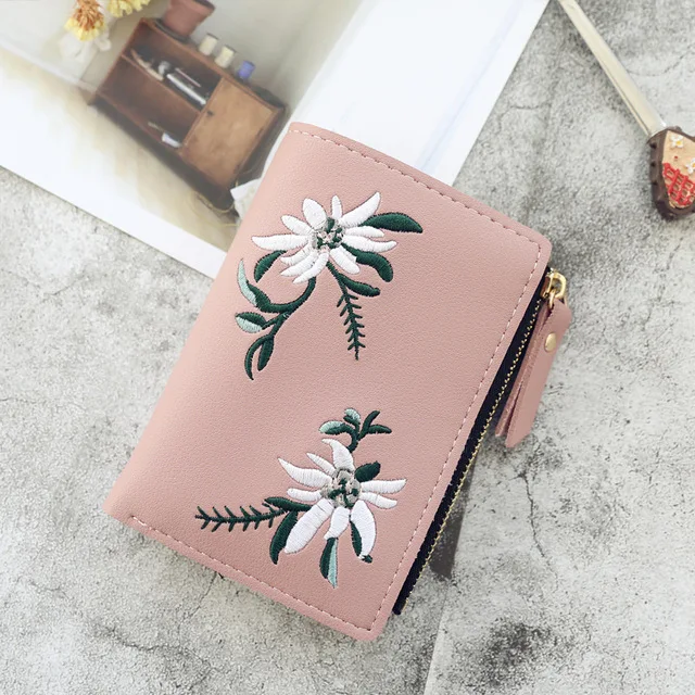 Elegantní dámská peněženka s květinovým vzorem - Tmavě růžová