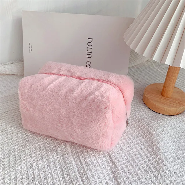 Plyšová toaletní kosmetická taška - růžový