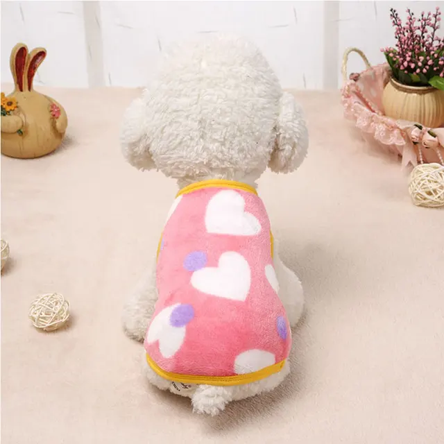 Teplý sametový svetr pro psy s roztomilým potiskem - růžový, XL