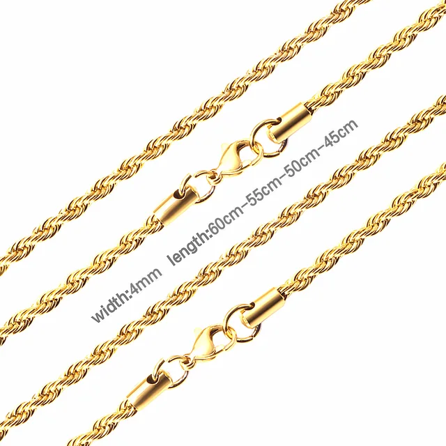 Luxusní točitý náhrdelník - 4mm zlatá, 55cm