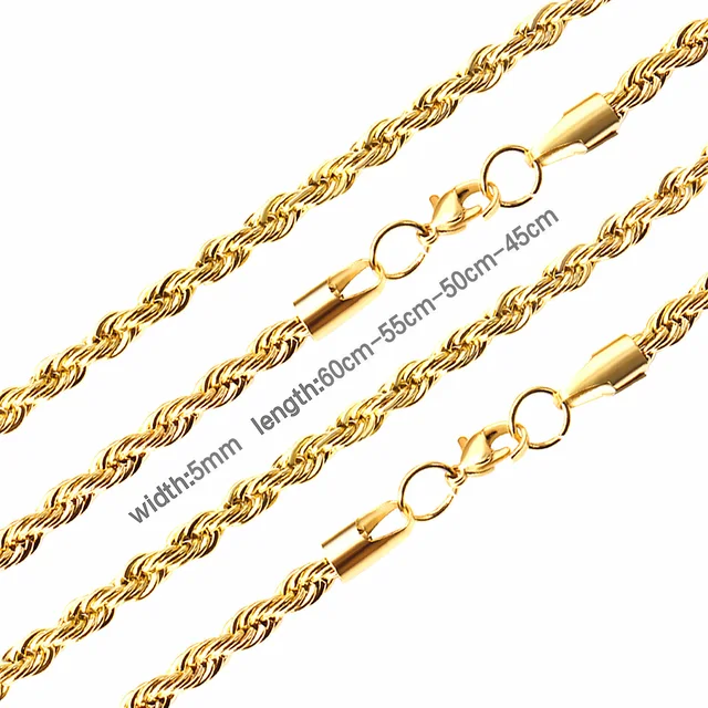 Luxusní točitý náhrdelník - 5mm zlatá, 45cm