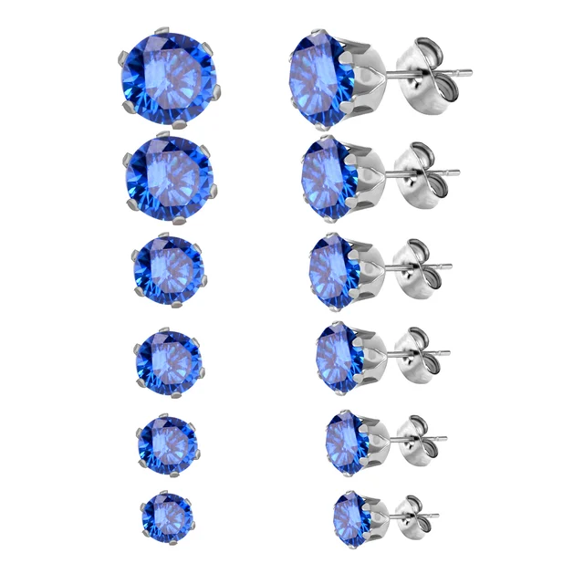Luxusní náušnice z nerezové oceli s kubickým zirkonem | 6 párů - blue