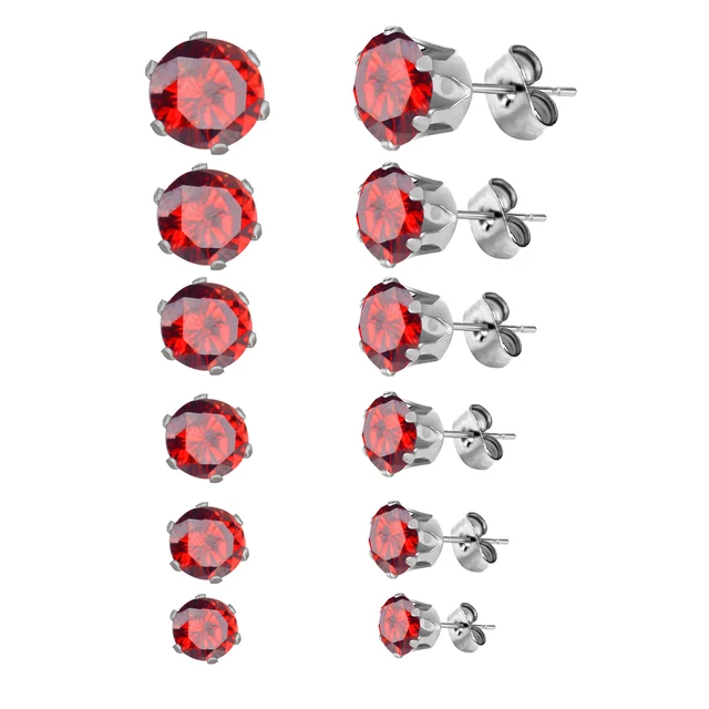 Luxusní náušnice z nerezové oceli s kubickým zirkonem | 6 párů - Červené