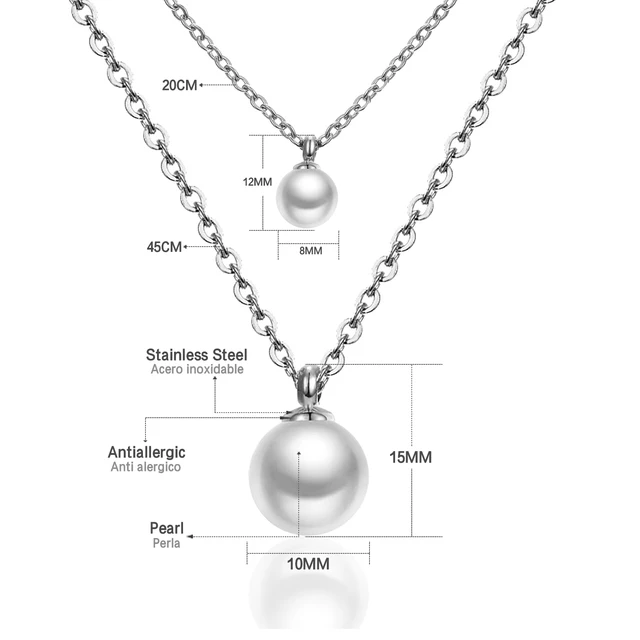 Dvojitý náhrdelník z nerezové oceli - 33S perla