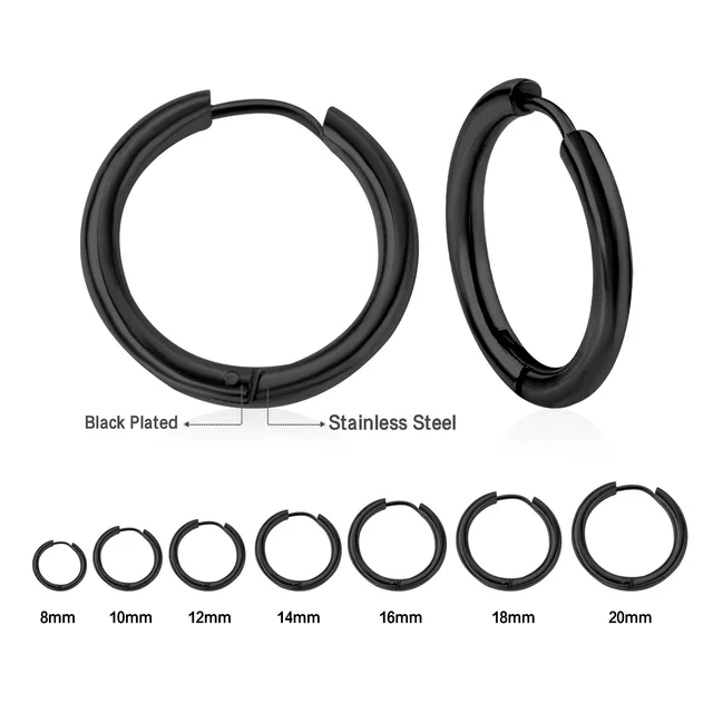 Elegantní nerezové kruhové náušnice v různých velikostech - Černá, 16mm