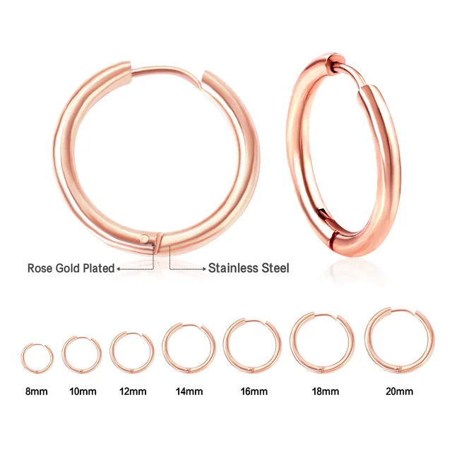 Elegantní nerezové kruhové náušnice v různých velikostech - Růžové zlato, 18mm