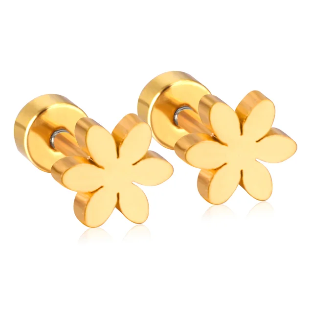 Stylové elegantní náušnice z chirurgické oceli - květinové zlato