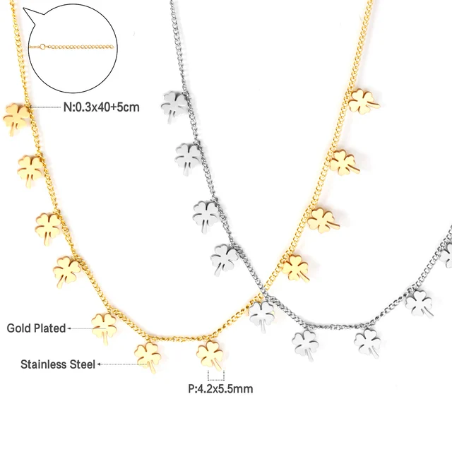 Elegantní náhrdelník z chirurgické oceli - Jetel, Zlatá