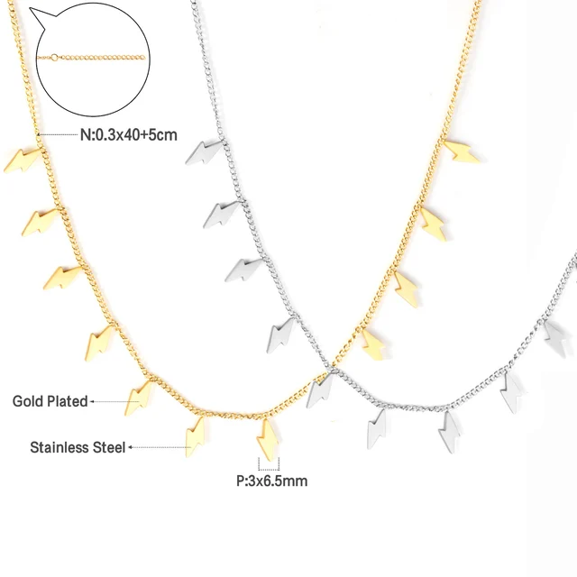 Elegantní náhrdelník z chirurgické oceli - blesk, Zlatá