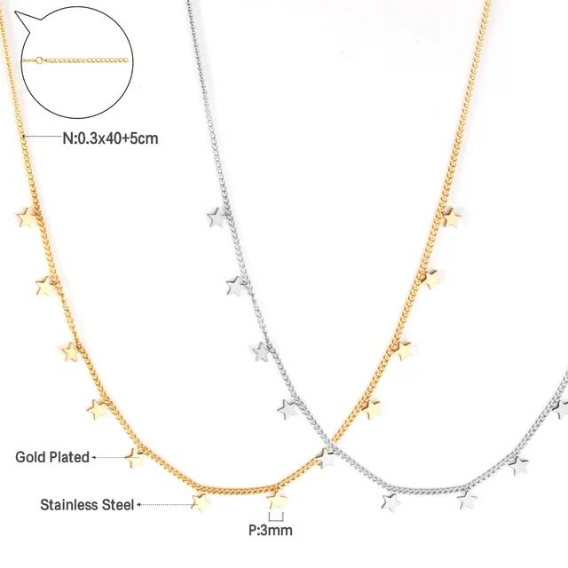 Elegantní náhrdelník z chirurgické oceli - Hvězda, Stříbrná