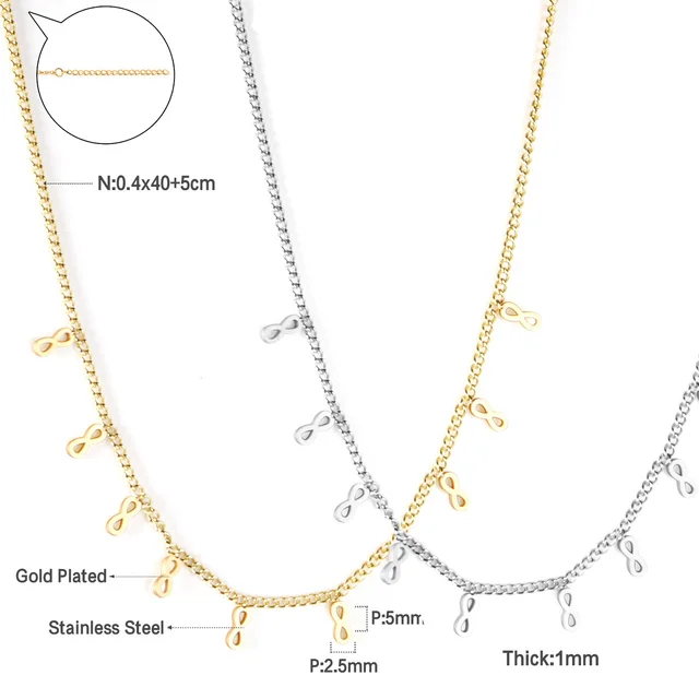 Elegantní náhrdelník z chirurgické oceli - nekonečno, Zlatá
