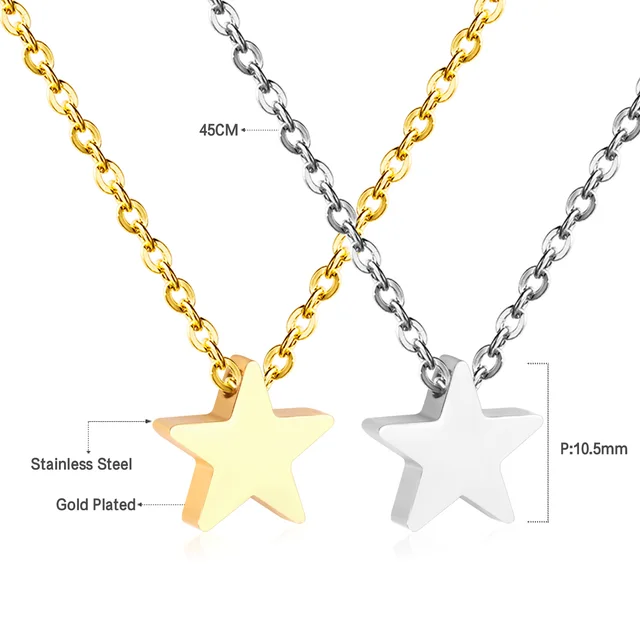 Elegantní náhrdelník z chirurgické oceli - hvězda 01, Zlatá