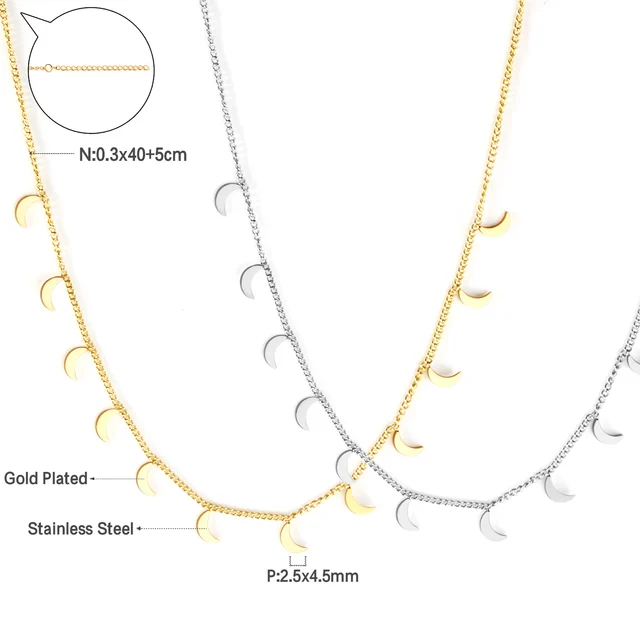 Elegantní náhrdelník z chirurgické oceli - Měsíc, Stříbrná