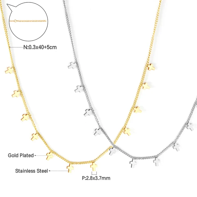 Elegantní náhrdelník z chirurgické oceli - Kříž, Zlatá