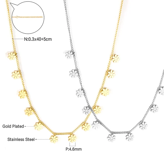 Elegantní náhrdelník z chirurgické oceli - Květina, Zlatá