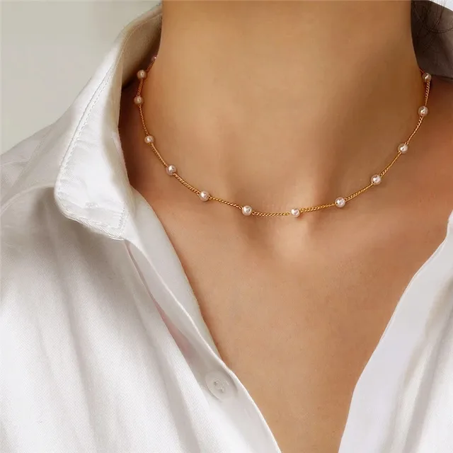 Náhrdelník s imitací perly | Řetízek s přívěskem - 20