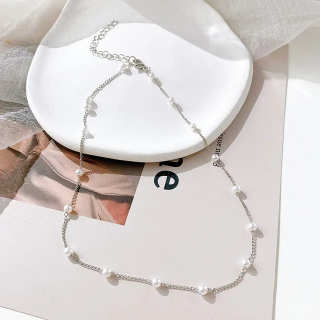 Náhrdelník s imitací perly | Řetízek s přívěskem - 21
